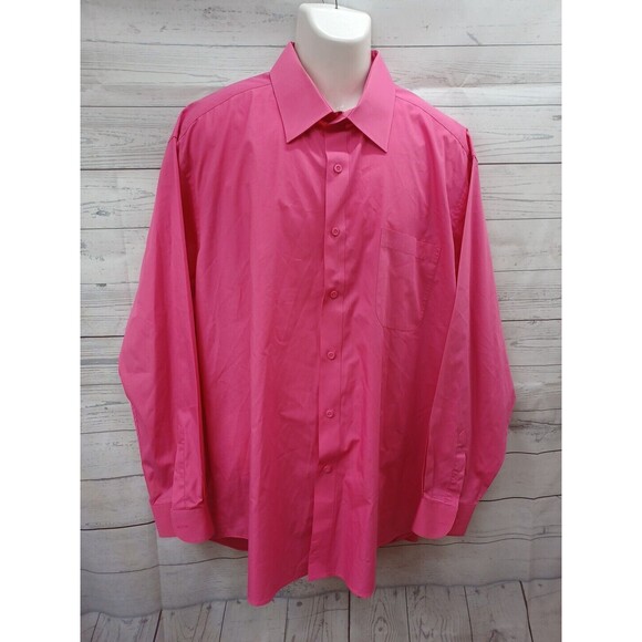 Marquis Mens Shirt Sz 18 1/2 / 2XL Pink Fuchsia Knit Long Sleeve Button Down - Picture 1 of 11